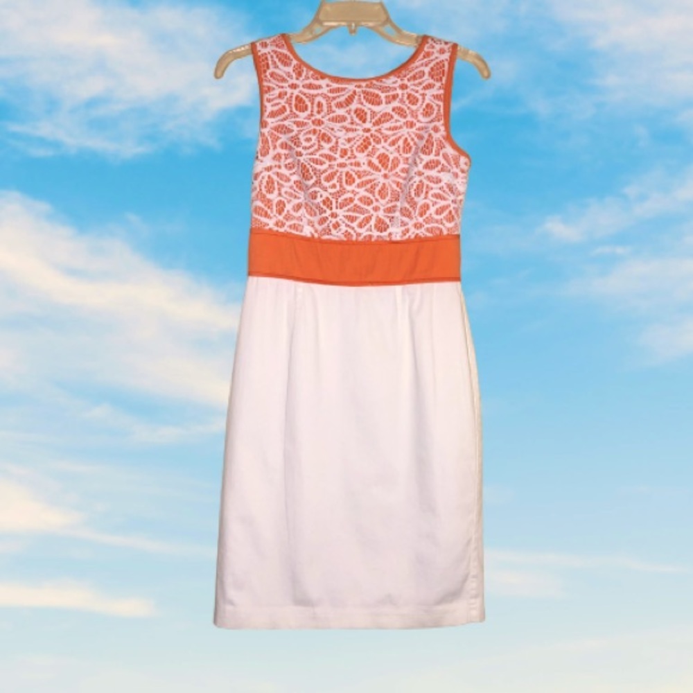 LONDON TIMES sleeveless dress tangerine and white spring dress 2